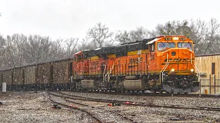 BNSF SD70MACe 9716 leads NS 732 in the Snow 1-16-22