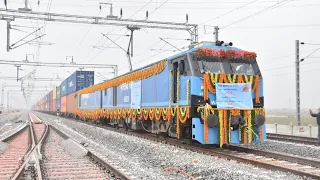 World's first Long Haul Double Stack container freight train crossing | Indian Railways.