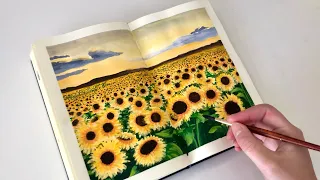 Gouache Tutorial | How to Paint a Field of Sunflowers