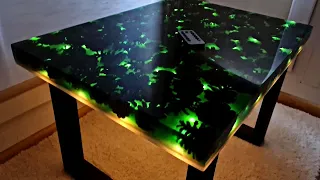 Epoxy Table with Pine Cones and LED