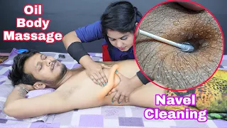 Oil Body Massage and Navel Cleaning | Front and Back Oil Massage | Body Massage From Indian Lady