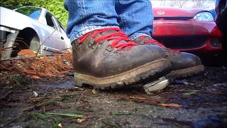 Gronell Mountain Boots / Shoes crush stomp and destroy at car scrapyard