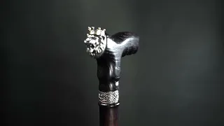Designer Custom Solid Oak Wooden Lion Cane With Crown or Walking Stick