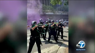 Video shows LAPD officer shoot protester with rubber bullet at close range I ABC7