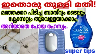 മഞ്ഞക്കറപിടിച്ച ടോയ്‌ലറ്റും ക്ലോസറ്റും ടൈൽസും ഇനി തൂവെള്ളയാകും|Easy bathroom cleaning|Cleaning tips