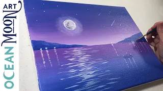 Painting a Simple Moon and Lake Scene │ Speed Painting │ Beginner Acrylic Painting Step by Step