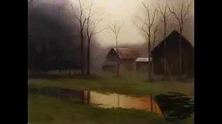 How to paint a landscape, trees, sky, fields, water, mist. A fully narrated lesson