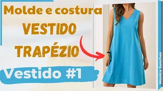 Como fazer o molde e costurar vestido trapézio -  modelo 1