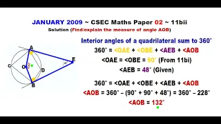 Paper2-CSEC-MATHS-378 ~ Circle Geometry & Central Angle/Quadrilateral ~ January 2009 Number 11bii