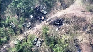 Ukrainian forces release images of destroyed russian military vehicles at river crossing