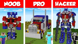 Minecraft NOOB vs PRO vs HACKER: TRANSFORMERS OPTIMUS STATUE HOUSE BUILD CHALLENGE / Animation