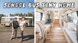 Couple Builds Old School Bus Into Tiny Home For Their Family (BUS TOUR)