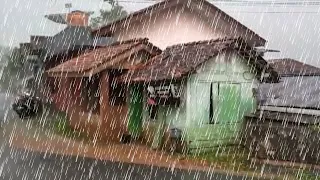 Heavy rain on Beautiful remote villages|walking rain