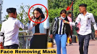 Removing Mask 😷on Cute Girls | (Epic Reaction) ll it's Monti prank