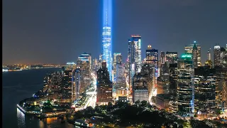 9/11 Tribute in Light - Towers in Light - One WTC - New York City at Night Screensaver HD