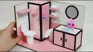 DIY Miniature Cardboard House #4    PINK Bathroom