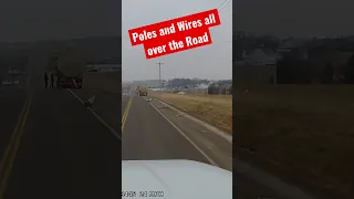 Oversized load takes down poles and #wires #truck #driver #semi #fail #accident #shorts #fyp