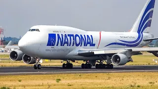 (4K) Plane spotting at Liège airport - National airlines 747-400F landing and take-off!