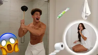 HAUNTED BATHROOM PRANK ON FIANCÉ!! *HILARIOUS*