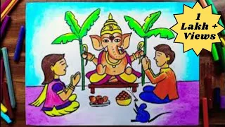 SUPER EASY GANESH CHATURTHI DRAWING | GANESH FESTIVAL DRAWING EASY | GANESH PUJA DRAWING