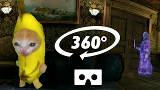 360° VR BANANA CAT in a HAUNTED MANOR at HALLOWEEN - Virtual Reality Experience