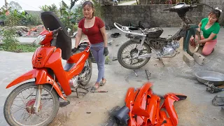 Repair and restore old motorbikes - Genius Mechanic girl who repairs gasoline engine difficult start