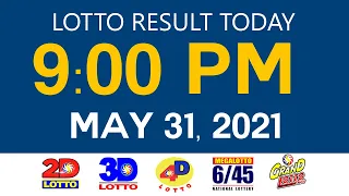Lotto Results Today May 31 2021 9pm Ez2 Swertres 2D 3D 4D 6/45 6/55 PCSO