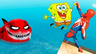 GTA 5 SPIDER SHARK - Spiderman vs SpongeBob - WATER RAGDOLLS ep.4 (Euphoria Physics)