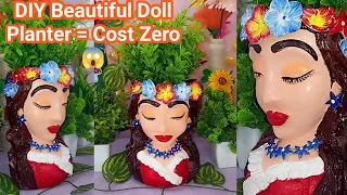 DIY Beautiful doll face planter pot using plastic bottle/ Head planter craft/ Home decor craft ideas