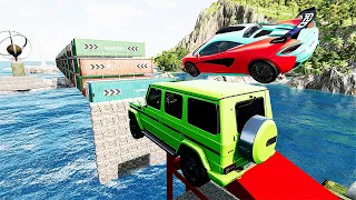 Cars Vs 100 Mega Container Jump - Speed Car Crash - BeamNG Drive