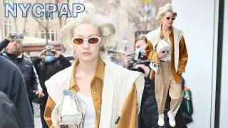 Gigi Hadid walks to THE MOMA  to walk the Ralph Lauren fashion show in New York