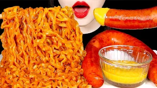 ASMR SPICY CARBO FIRE NOODLES, SAUSAGE 까르보불닭볶음면 킬바사 소세지 먹방 咀嚼音 EATING SOUNDS MUKBANG