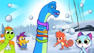 Club Baboo | Snowball fight fun! | LONG 1 HOUR VIDEO | Learn Dinosaur Names