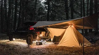 HOT TENTING!! KingCamp Tipi Tent in the Rain / Solo Camping  / Subaru Outback Wilderness