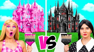 Wednesday vs Barbie تحدي البيت الملون | لحظات مضحكة BaRaDa Gold Challenge