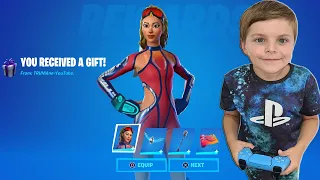 Giving My 8 Year Old Kid NEW SURF WATCH Fortnite Bundle if He Beats Me in A 1v1 Game Of Fortnite