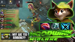 How Hoodwink Mid fight Primal Mid and 4 STR enemies | Dota 2