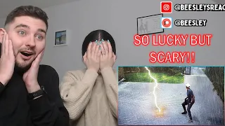 British Couple Reacts to 40 Luckiest People Caught On Camera!