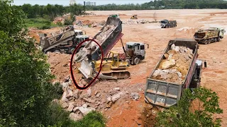 Ep104| Huge Filling Up Project Komatsu Dozers And Dump Trucks Process Pushing Stone