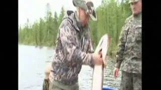 Shirtless Vladimir Putin fishes in Siberia