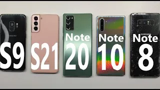 Samsung Galaxy S9 vs S21 vs Note 20 vs Note 10 vs Note 8 - benchmark test