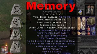 Diablo II Resurrected Runewords - Memory (Lum Io Sol Eth)