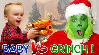 Baby vs Grinch Babysitter! Will the Grinch Get the Baby to Stop Christmas?