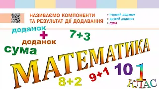 Математика 1 клас НУШ. РОЗДІЛ 2. Називаємо компоненти та результат дії додавання (с. 47)