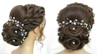 Bridal Updo Hairstyle With Twists and Flower Bun For Long Hair