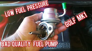 GOLF MK1. BAD QUALITY MECHANICAL FUEL PUMP. LOW FUEL PRESSURE. How to Test #fuelpump #golfmk1