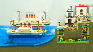 Dam Collapses Diorama - Titanic & Britannic Lego Ship Sinks - Lego City Flooding & Prison Break Fail