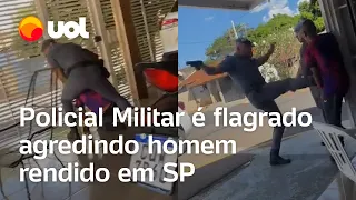 PM é filmado agredindo com chutes e socos homem rendido no interior de São Paulo; veja vídeo