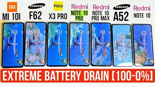 Redmi Note 10 Pro Vs Pro Max Vs Note 10 Vs Poco X3 pro Vs Samsung  A52 Vs F62 Extreme Battery Test 🔥