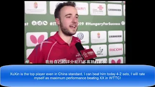 [乒乓 世錦 賽 2019] Gauzy interview after winning Xu Xin (English , China Sprts TV)